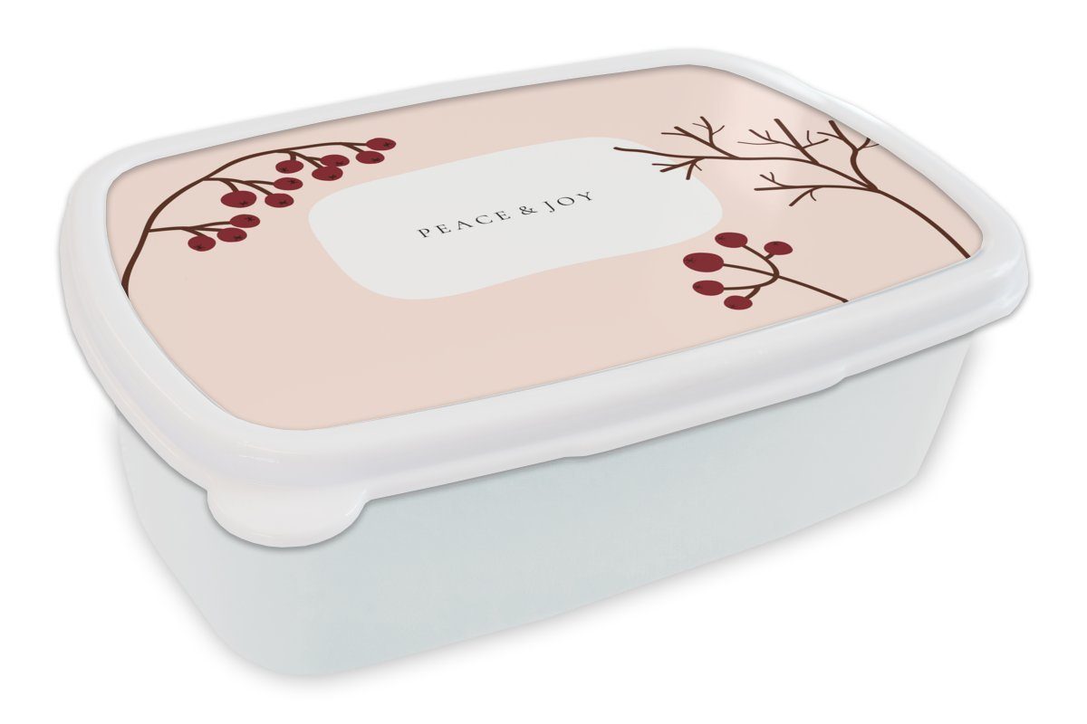 MuchoWow Lunchbox Beeren - Äste - Zitat - Rosa, Kunststoff, (2-tlg), Brotbox für Kinder und Erwachsene, Brotdose, für Jungs und Mädchen weiß | Lunchboxen