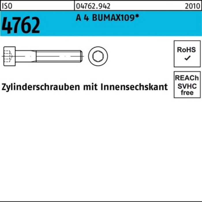 Zylinderschraube 100er Pack Zylinderschraube ISO 4762 Innen-6kt M10x 20 A 4 BUMAX109 50