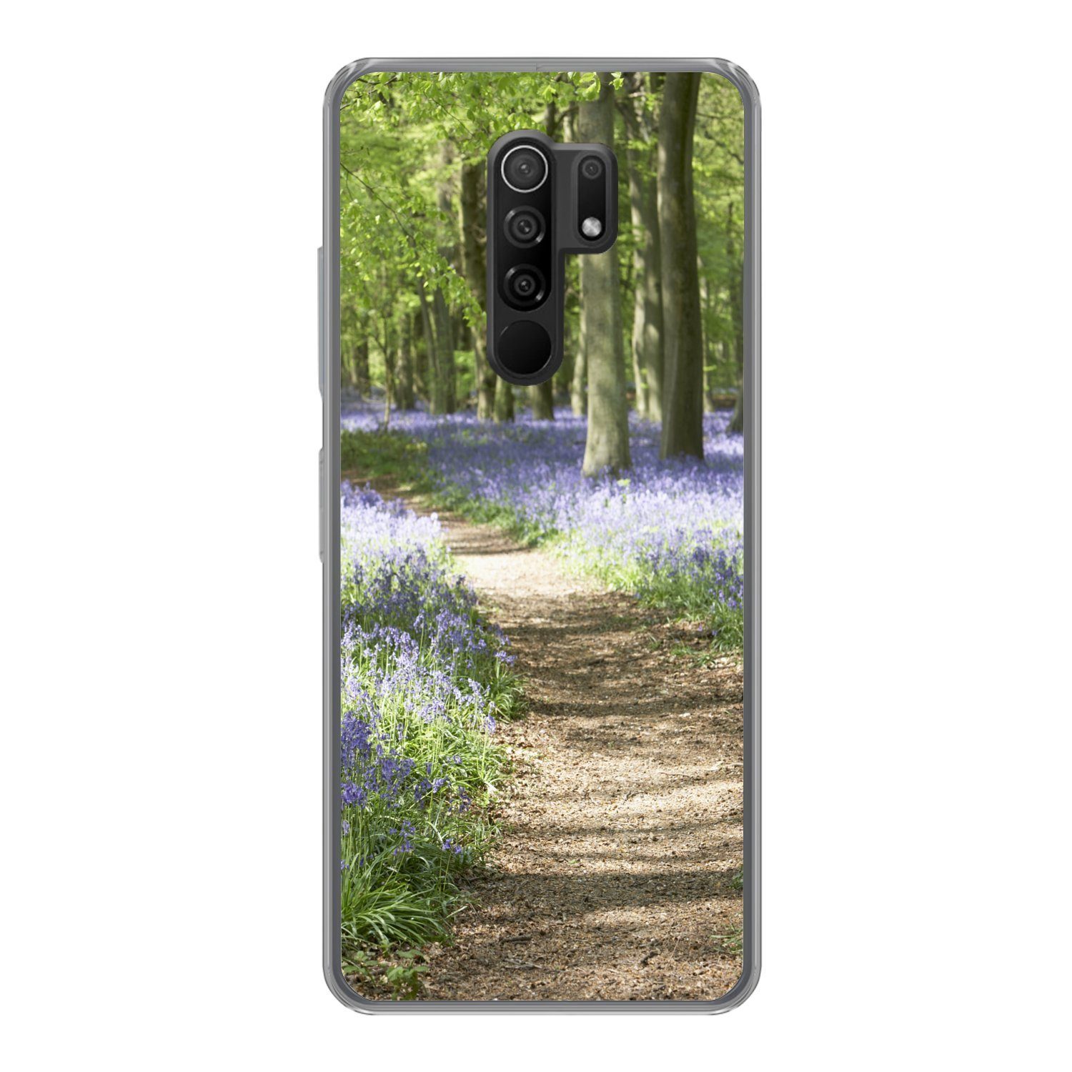 MuchoWow Handyhülle für Xiaomi Redmi 9 Wald - Weg - Blumen - Lila - Grün - Natur, Phone Case, Silikon, Schutzhülle Dünn