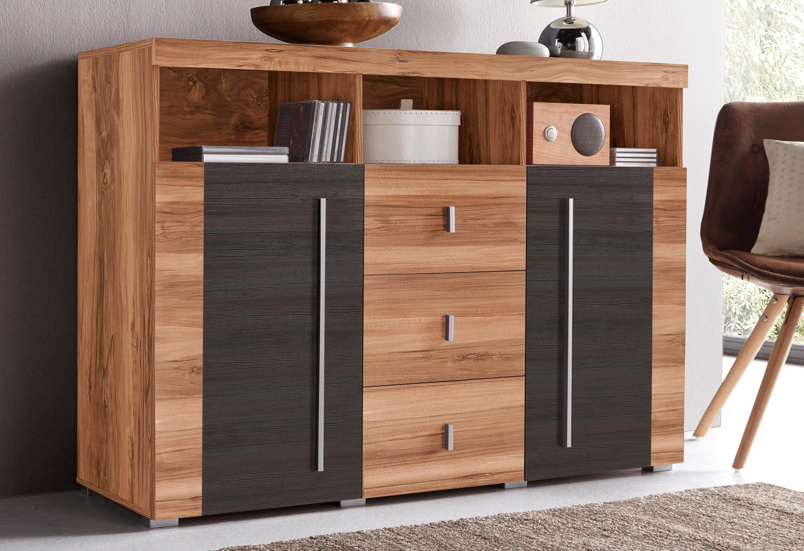 OTTO home Sideboard Roger,Breite 132cm, stilvolle Schrank, 2 Holztüren 3 Schubladen, Kommode mit viel Stauraum, Einlegeböden verstellbar