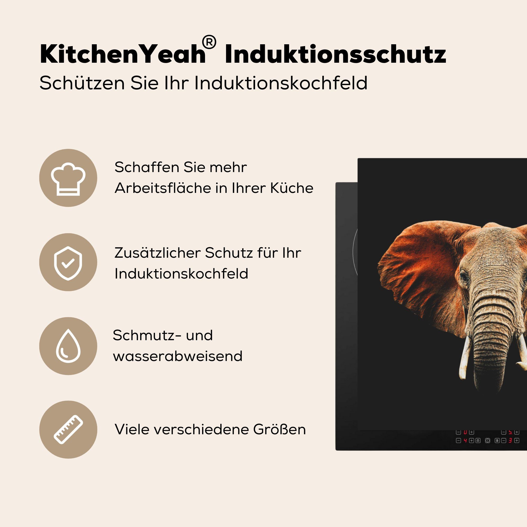 Herdblende-/Abdeckplatte cm, Elefant 78x78 (1 - Vinyl, Arbeitsplatte MuchoWow - tlg), Tiere Farben, für küche Ceranfeldabdeckung,