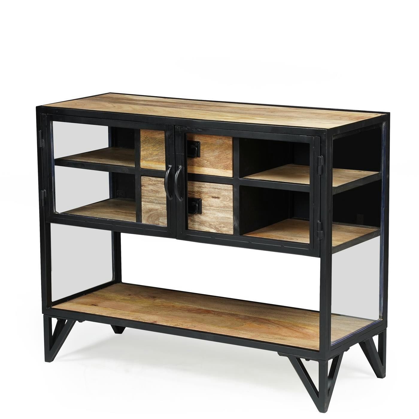 baario Konsolentisch Konsolentisch BARBAR Metall Glas, schwarz Konsole Industrial Flurtisch