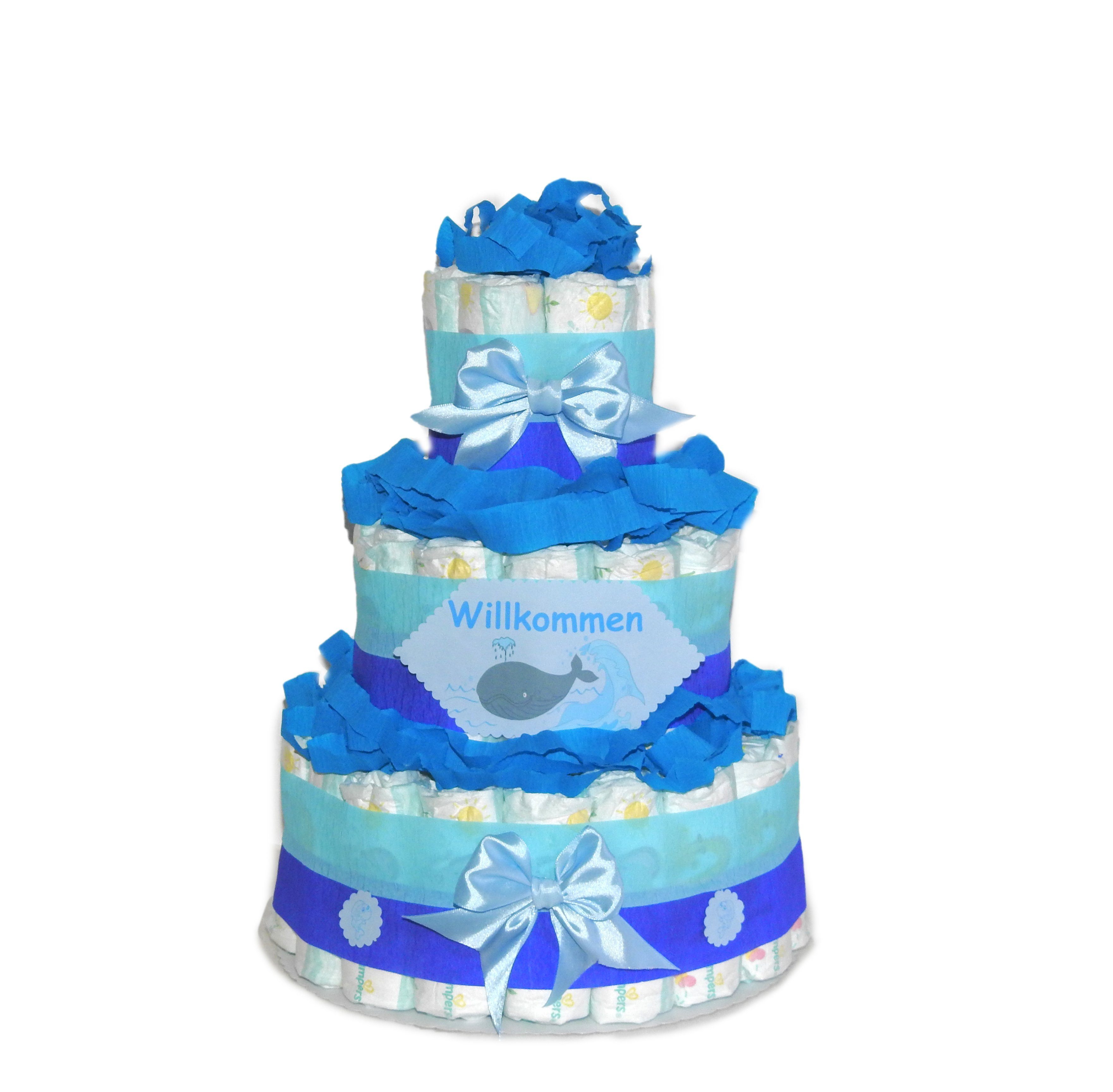 Geschenketorten-Gebhardt Windeln Windeltorte, Geschenk, Windelgeschenk für Jungen, Wal blau, Windelgeschenk zur Geburt
