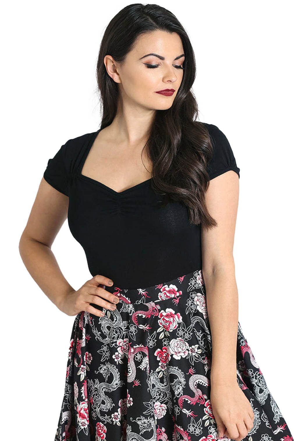 Hell Bunny Shirttop Mia Schwarz Vintage Retro Rockabilly Oberteil
