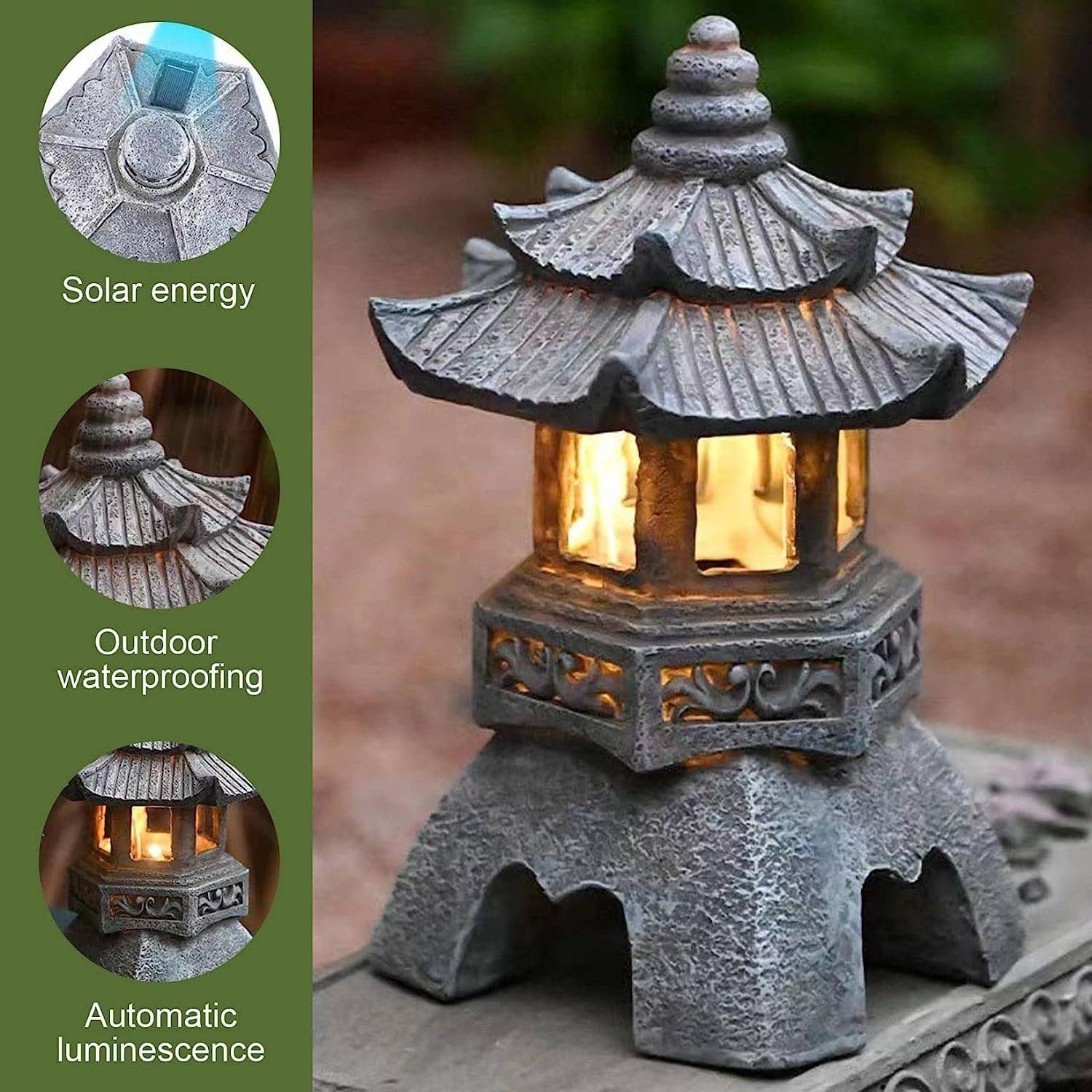 Scharf Stil, Solar-pagoden-laterne,Japanische und rost-,wetter- Gartenleuchte UV-beständig DOPWii