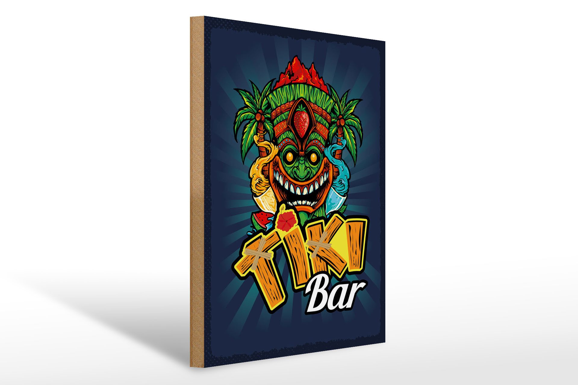 Femer GmbH Holzbild Hinweis 30x40 cm Tiki Bar buntes, (1 St), Glatte Holzfaserplatte (MDF), vorn beschichtet