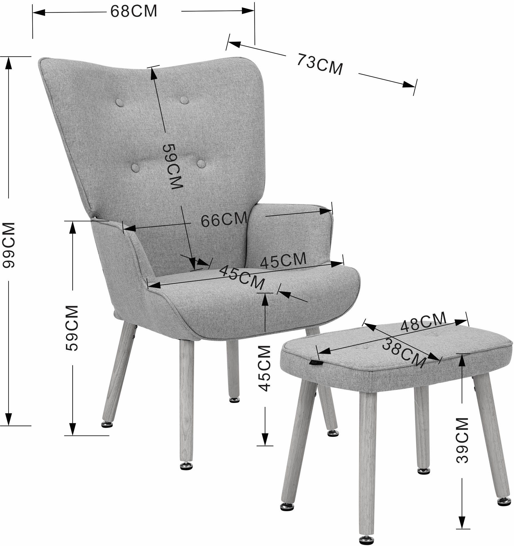 OTTO home Ohrensessel PERHAM, Sessel mit Hocker im Set, Knopfheftung, Massivholz-Füße, komfortabler Relaxsessel und Sitz-Hocker mit Strukturbezug