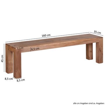 Wohnling Essbank WL1.463 (Akazie Massivholz 160x45x35 cm Esszimmerbank), Küchenbank Esszimmer ohne Lehne, Landhausstil