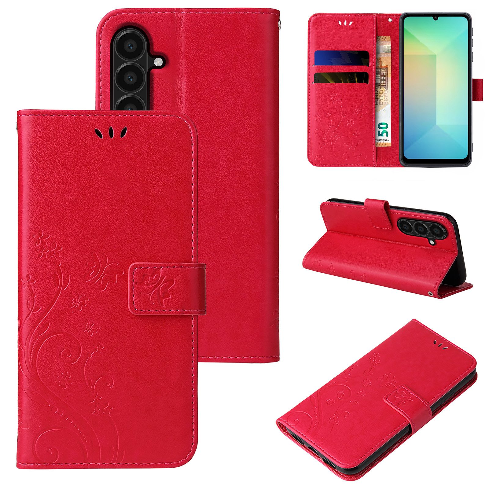 Tec-Expert Handyhülle Cover Tasche Hülle für Samsung Galaxy A17 / A17 5G 6.7 Zoll, 6.7", Klapphülle Case mit Kartenfach Fliphülle aufstellbar, Motiv Blumen