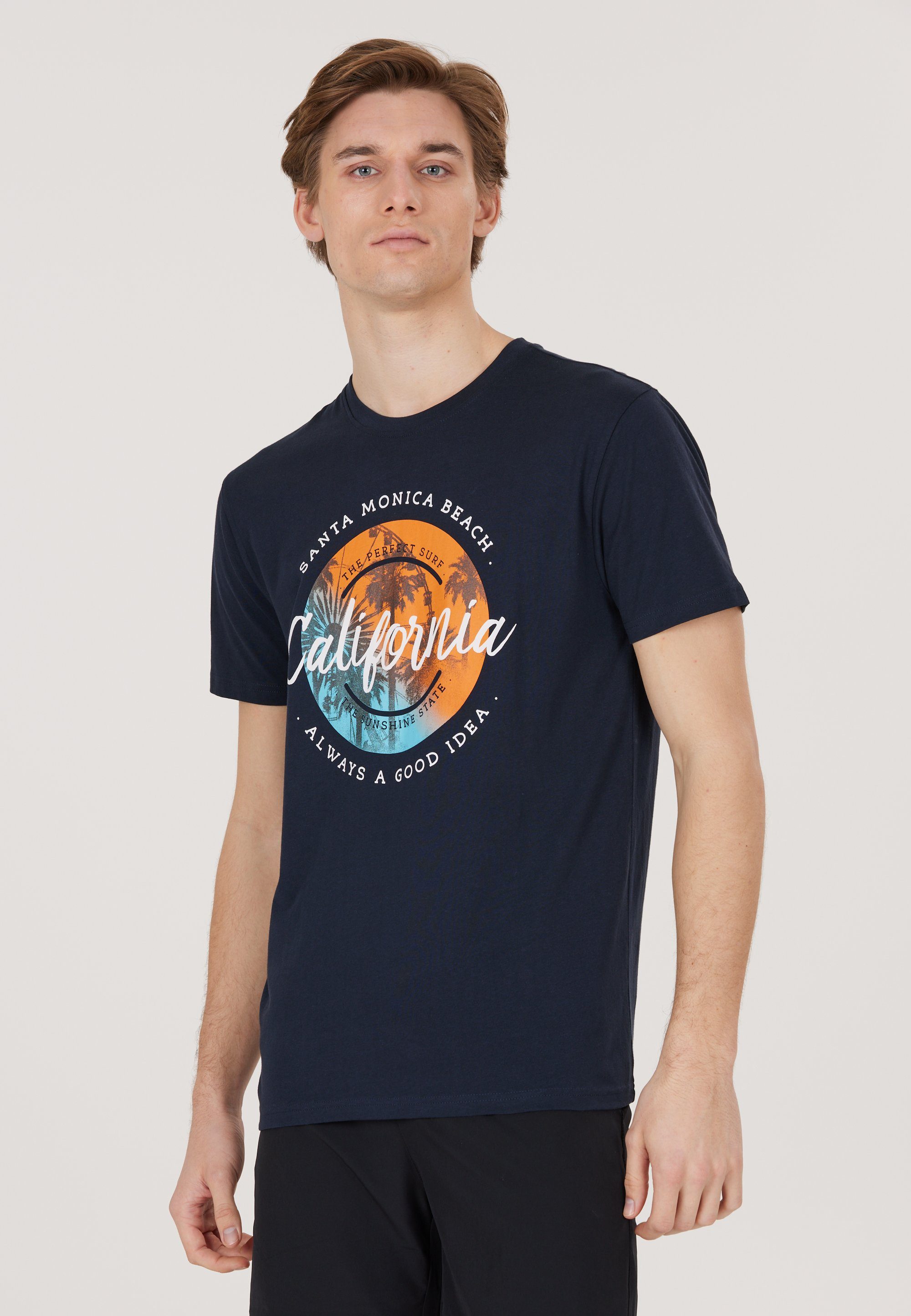 CRUZ T-Shirt Edmund mit coolem Print dunkelblau