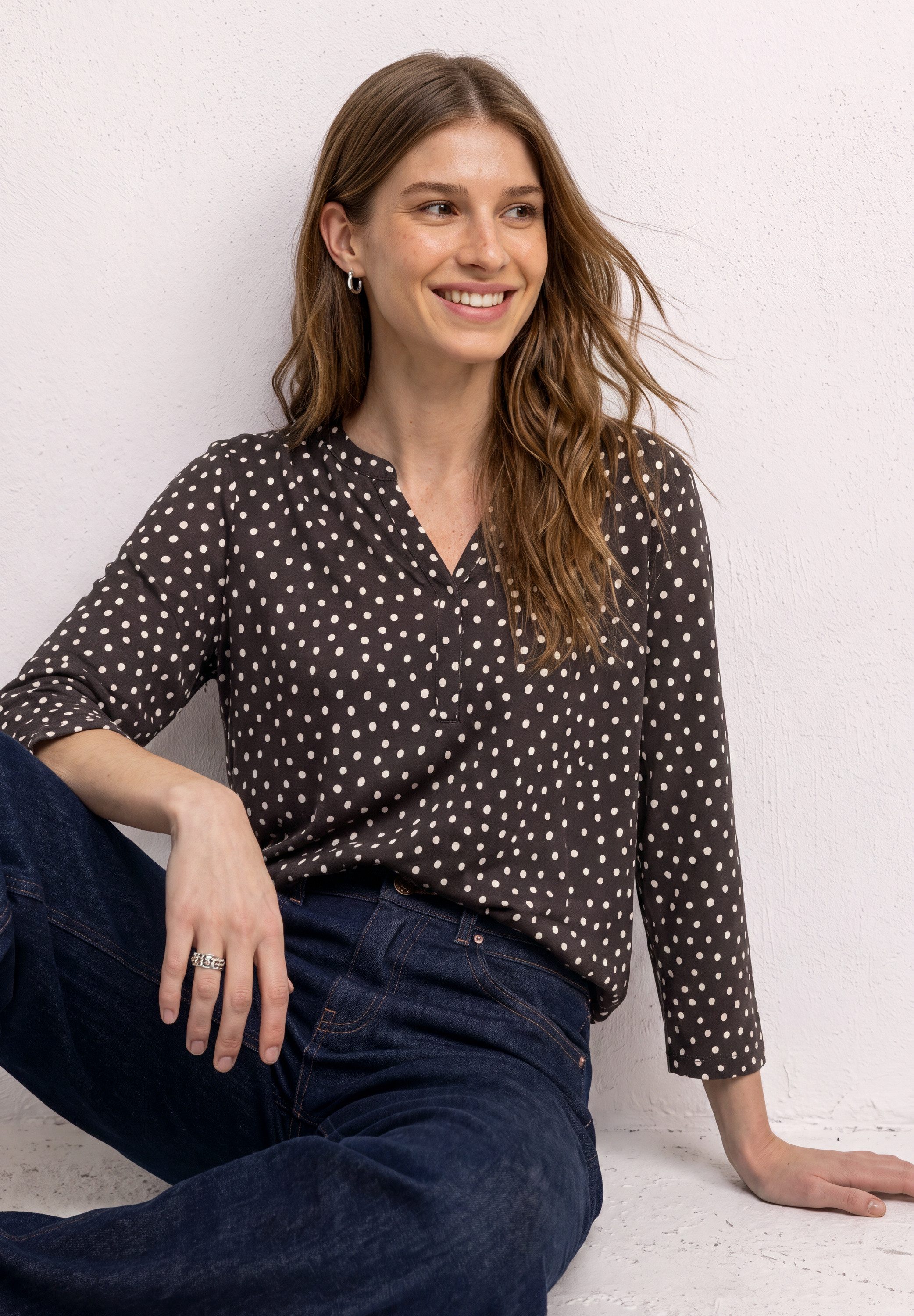 STREET ONE 3/4-Arm-Shirt Sommershirt mit Split Neck und Print