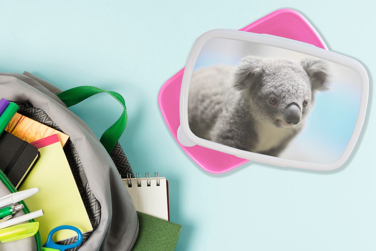 MuchoWow Lunchbox Koala Brotbox Snackbox, - Mädchen, Tier Brotdose Kunststoff, Nahaufnahme Kunststoff Jungen - Kinder - - Erwachsene, - (2-tlg), rosa Mädchen, für Kinder
