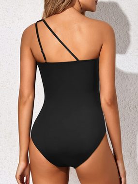 B.X Monokini Damen One-Shoulder-Einteiler-Badeanzug, Badeanzüge mit Bauchkontrolle Sexy einfarbiger,rückenfreier,einzelner Schultergurt enger Badeanzug