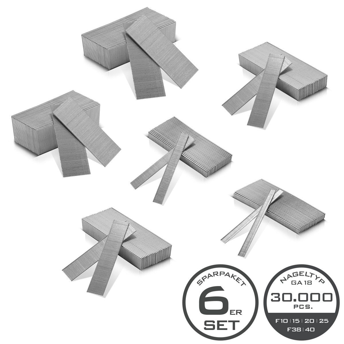 STAHLWERK Druckluftwerkzeug Druckluftnägel Gauge 18 Streifennägel 10-45 mm 30000 Stück Tackernägel