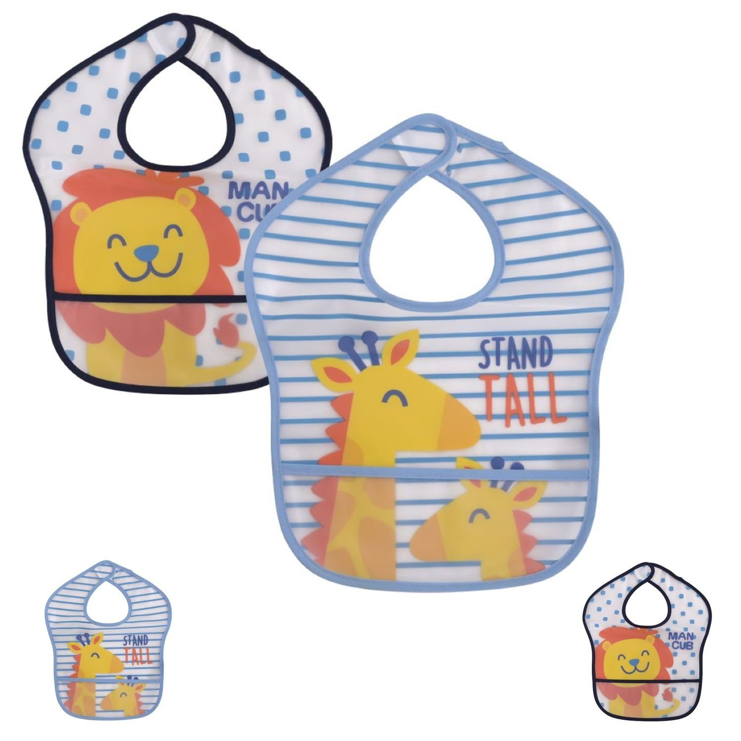 Baby Care Lätzchen Babylätzchen 2er-Set, (1-St), Auffangtasche, Klettverschluss, wasserdicht blau