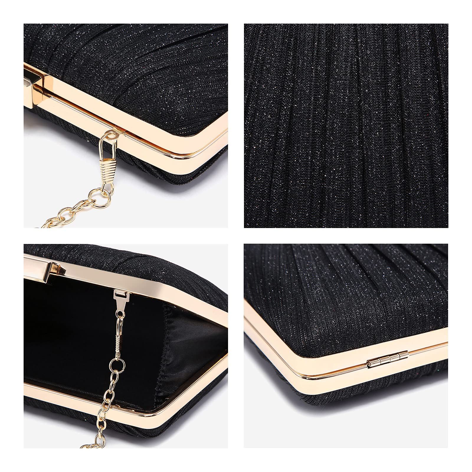 nsihing Abendtasche Damen-Falten-Abendtasche, funkelnde Clutch, mit abnehmbarem Kettenriemen, ideal für Hochzeiten, Partys und Bälle – Bild 5 von 5
