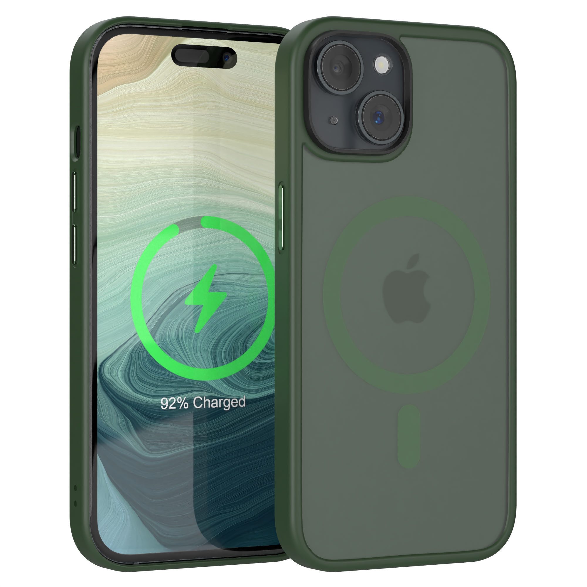 EAZY CASE Handyhülle Outdoor Case MagSafe Matt für Apple iPhone 15 6,1 Zoll, Qi Charging kompatibel Magsafefunktion Slimcover Displayschutz Grün