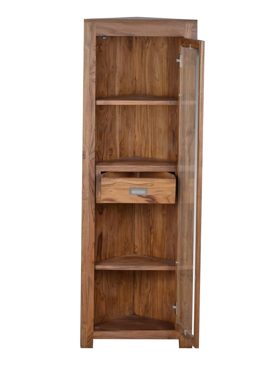MiaMöbel Eckvitrine Masala aus massivem Teakholz Braun