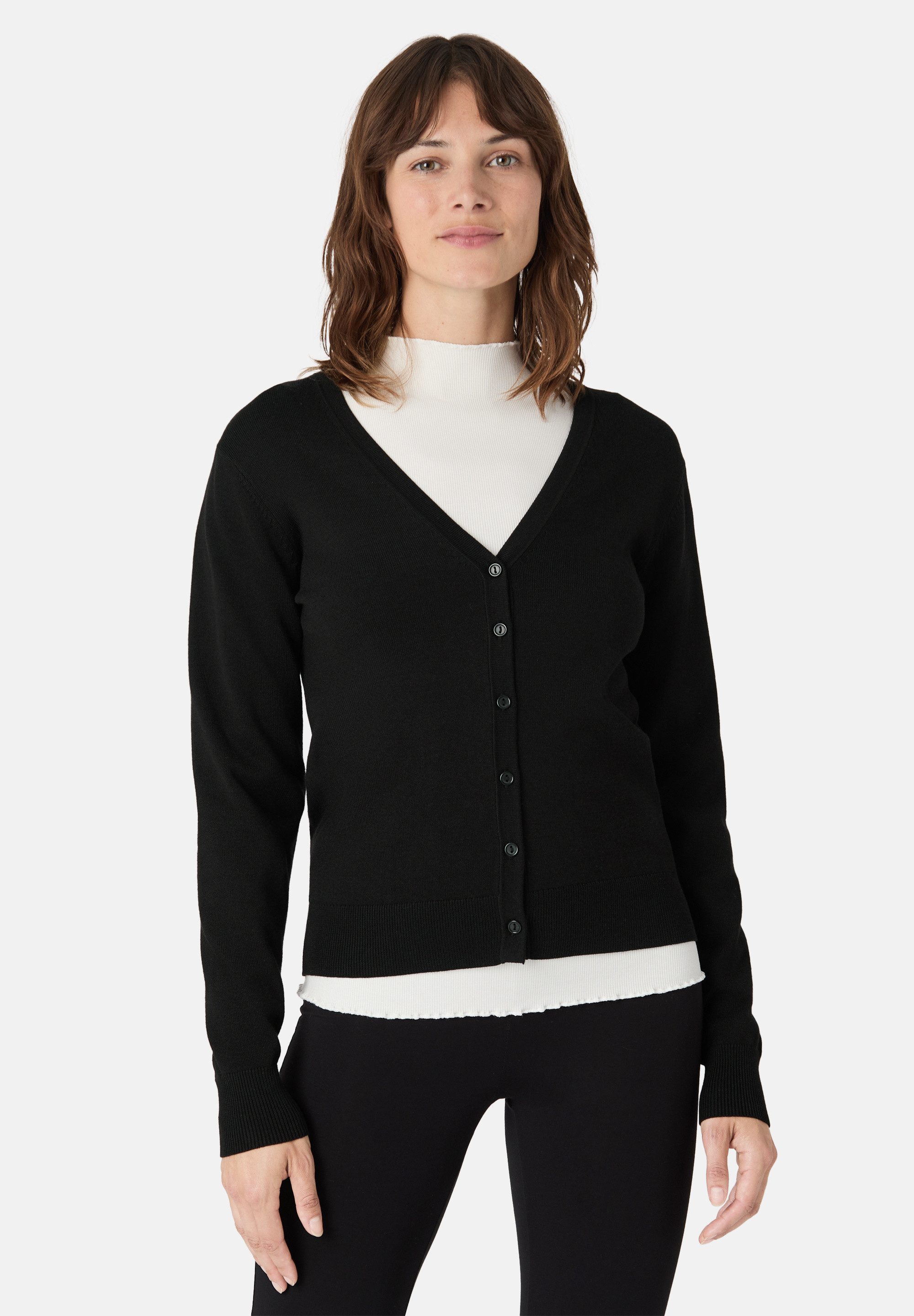 Les Lunes Strickjacke KATIIE Cardigan Fine Knit Feinstrick, leicht glänzend, V-Ausschnitt mit Knopfleiste