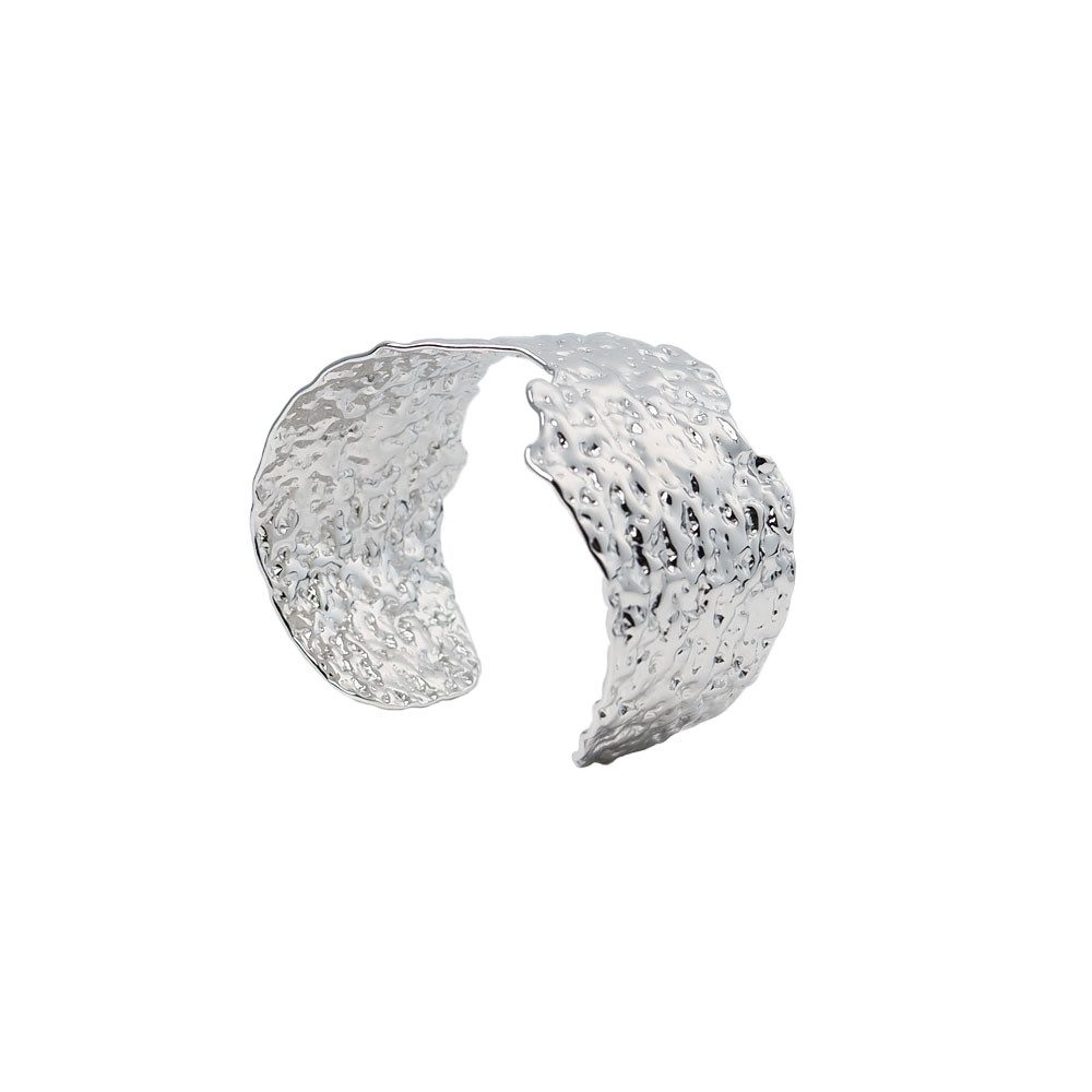 SHELAGO Armreif - Breiter Armreif Damen – aus Edelstahl in Silber oder vergoldet (Armreif, 1-tlg., inkl. Schmuckverpackung), Gehämmerte Struktur- 40 mm breit - glänzende Statement-Optik