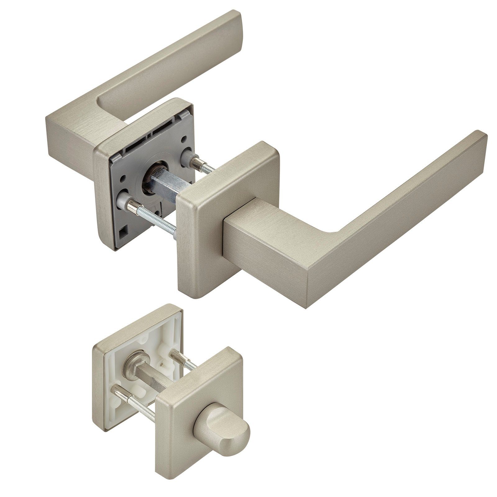 SO-TECH® Drückergarnitur Türdrücker CUBE Edelstahloptik matt 120x22mm Vierkant 8x8 mm, Bad / WC Türen Rosettengarnitur