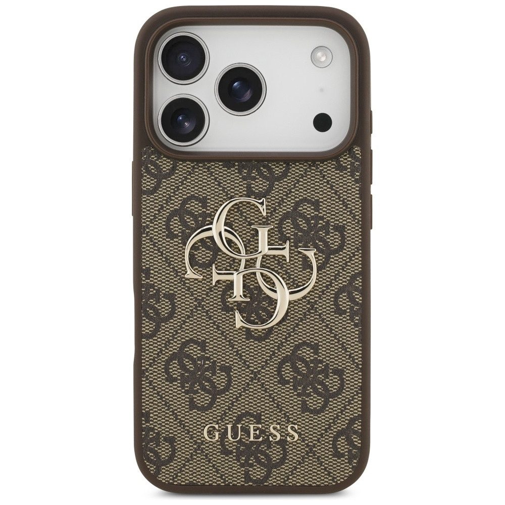 Guess Handyhülle iPhone 17 Pro Kunstleder braun Big Logo Metall goldfarben 6,3 Zoll, Kantenschutz – Bild 3 von 5