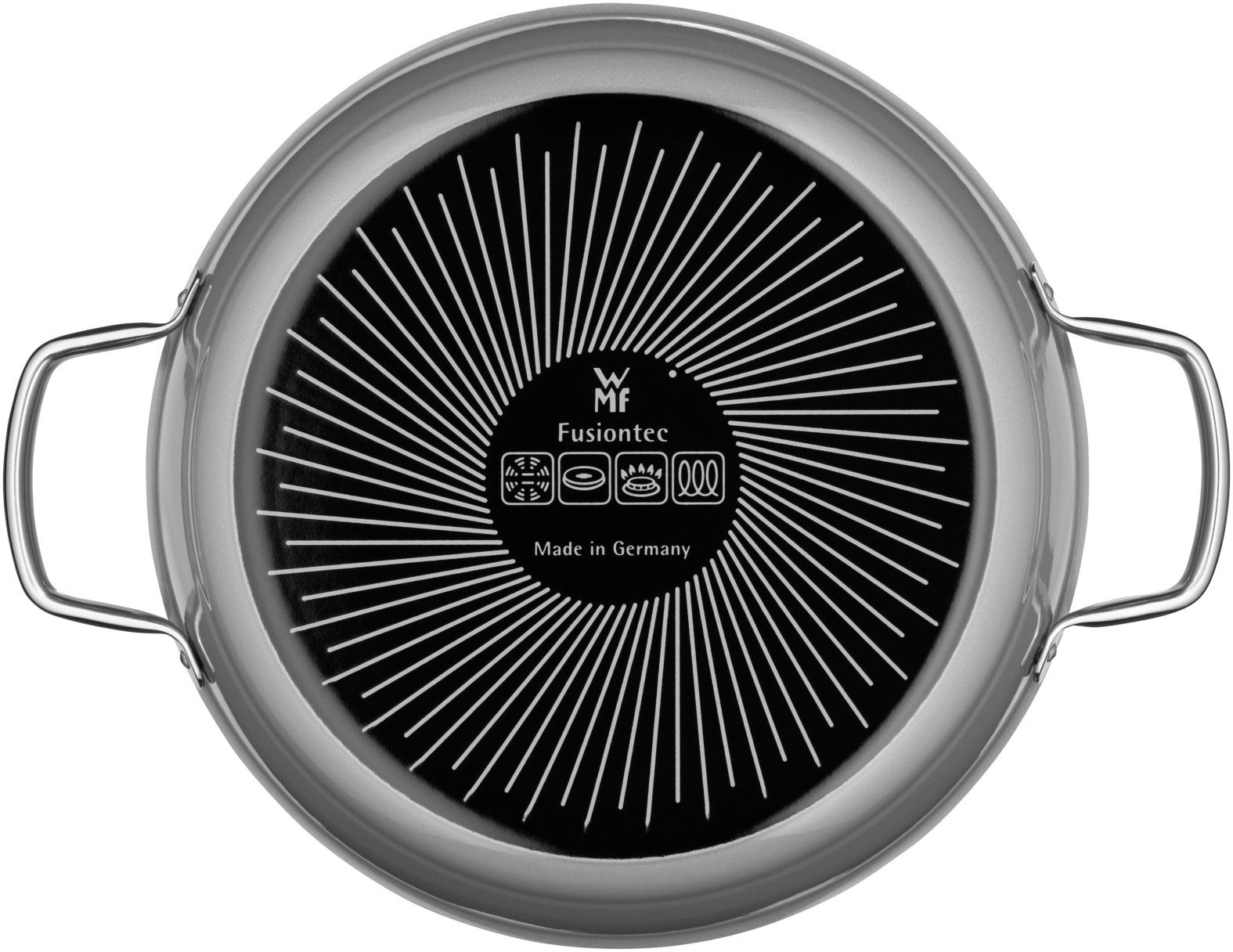 WMF Schmorpfanne Fusiontec Mineral Schmorpfanne mit Glasdeckel, 28 cm, Platinum, Fusiontec (1-tlg., Bräter mit Glasdeckel 28 cm (Volumen 5,9l, Höhe mit Deckel 10,5 cm), optimal für Herdplatten mit Ø 22 cm