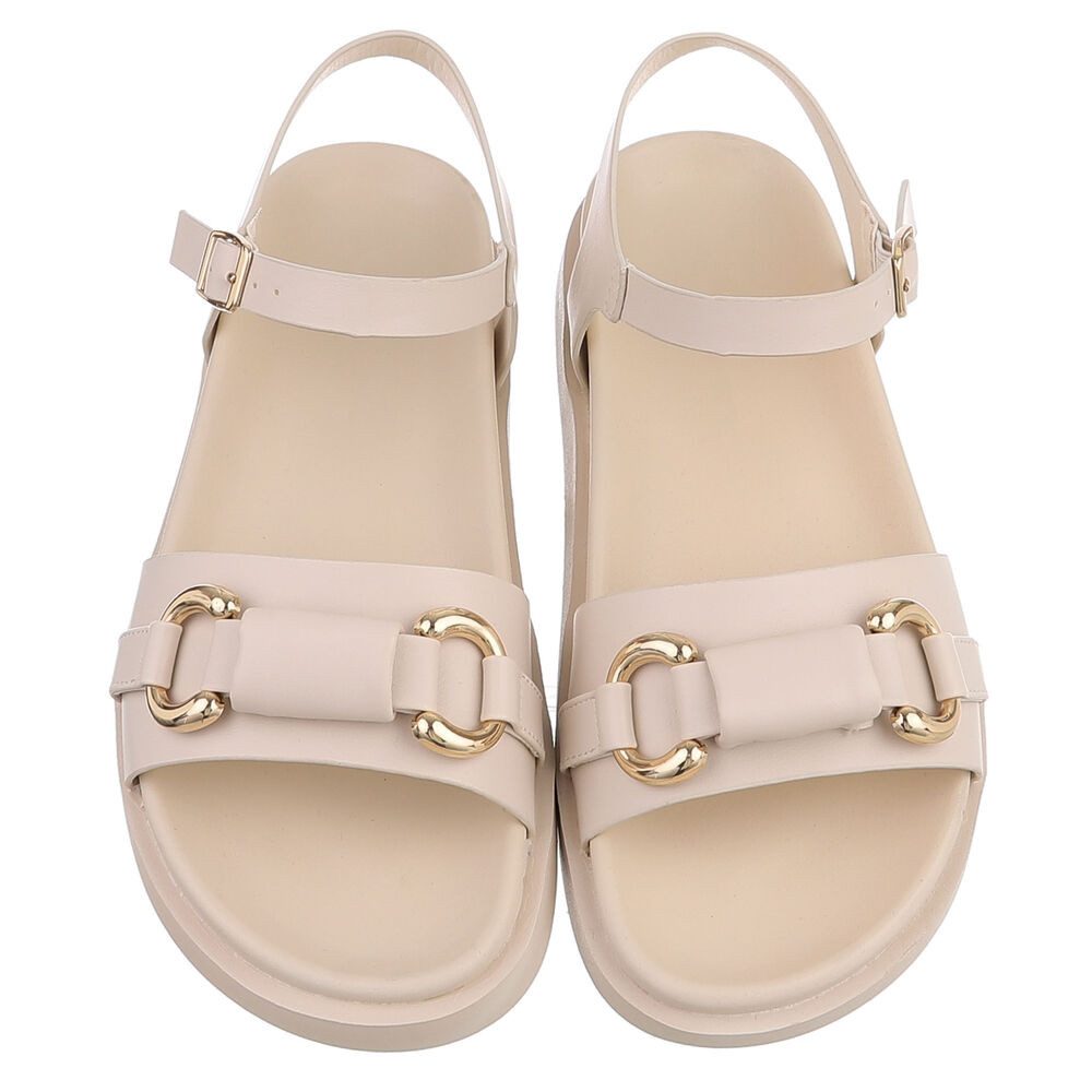 Ital-Design Damen Sandale mit Fesselriemen und Metallelement Riemchensandalette (91895951) Flach Riemchensandalen in Beige – Bild 4 von 5