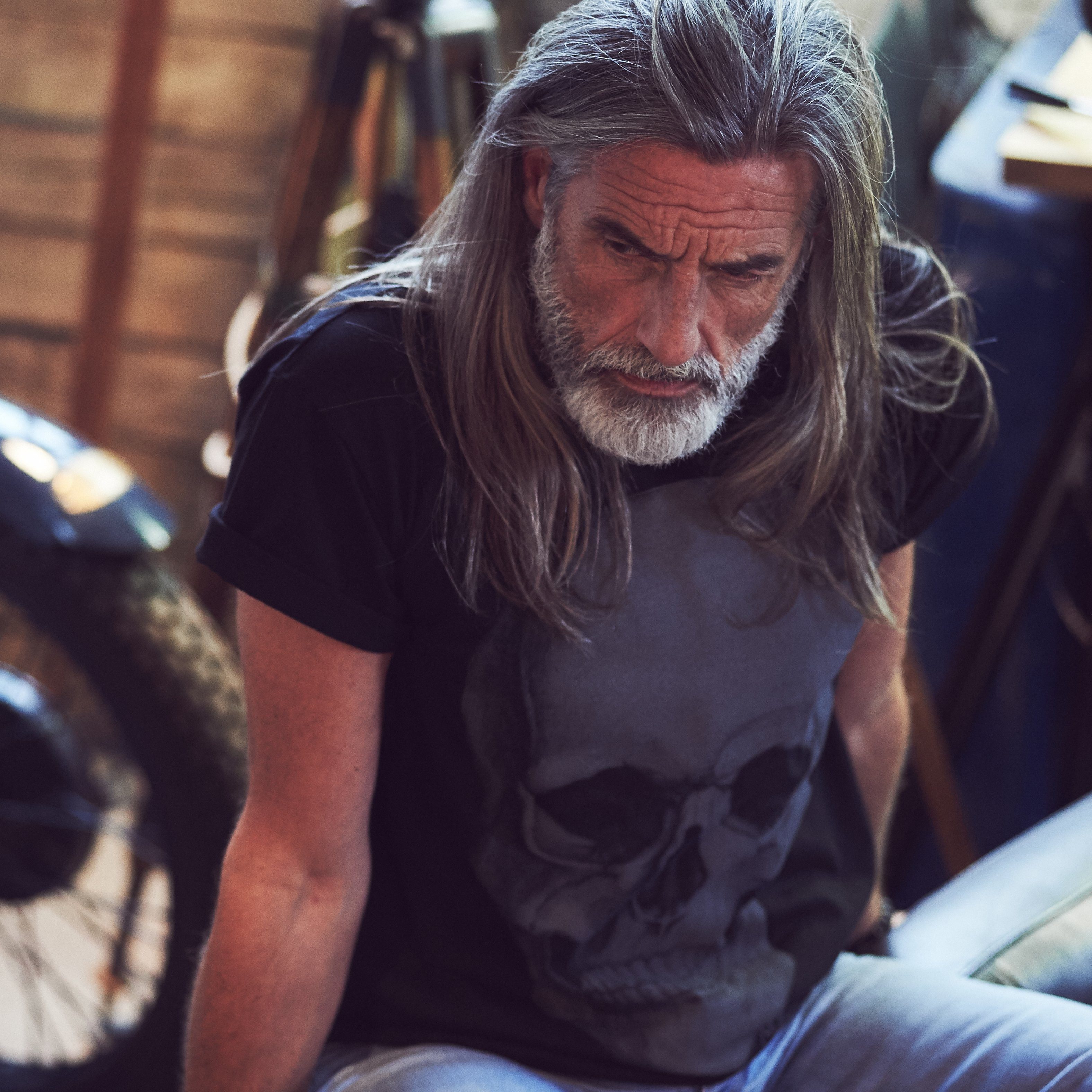 Motorradfaher Schwarz Print-Shirt T-Shirt Geschenke Herren MAKAYA Coole Totenkopf Lustige Skull