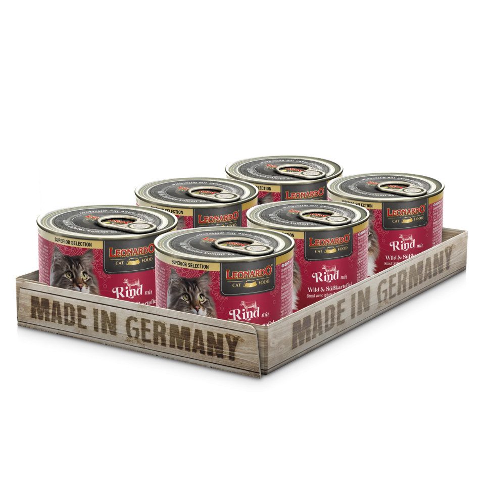 Leonardo Catfood Rind mit Wild & Süßkartoffel - getreidefreies Nassfutter 6x200g, Nassfutter für: Katzen