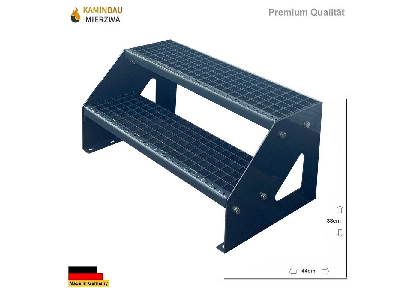 Thumbnail - Kaminbau Mierzwa Außentreppe Premium Treppe Anthrazit mit oder ohne Geländer, für Geschosshöhen bis 38.00 cm, Stufen Git...