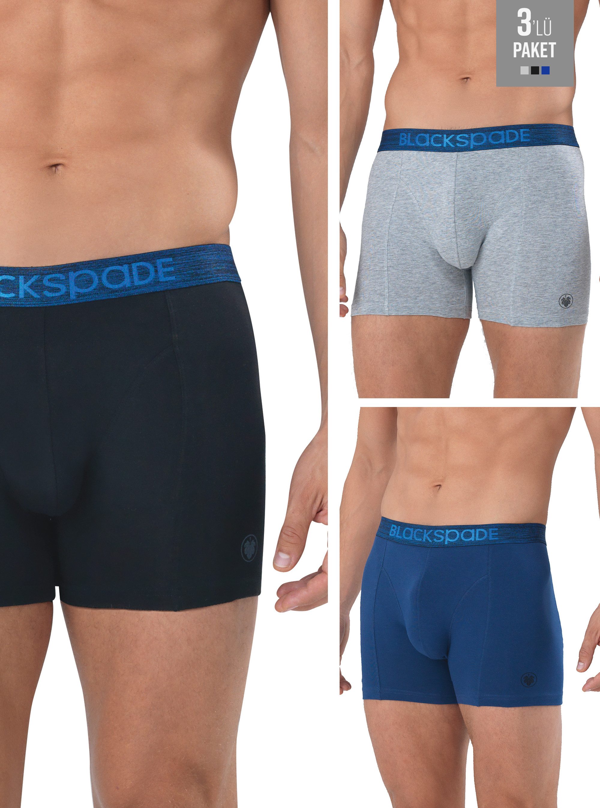 Boxer Herren Boxer Shorts 3er-Pack - Grau Blau Schwarz