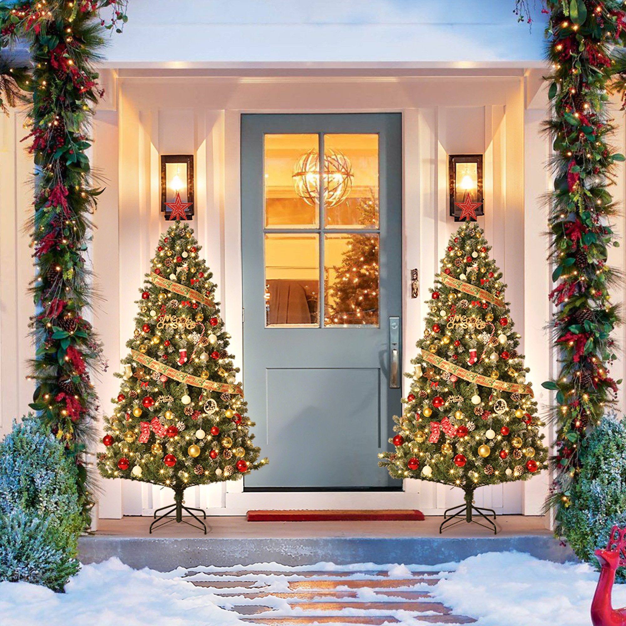 GarveeMore Künstlicher Weihnachtsbaum mit LED-Lichtern & Zapfendekor, naturgetreue Optik, 137/183/229/274 cm, für Wohnzimmer, Büro, Schaufenster