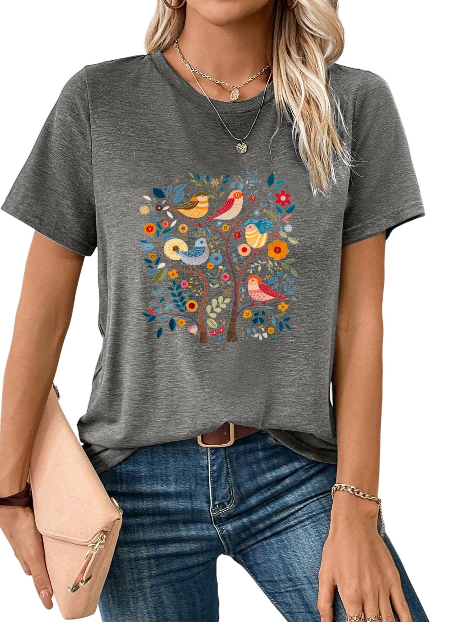 Kurzarmbluse Damen Sommer Kurzarmbluse Locker Print-Shirt