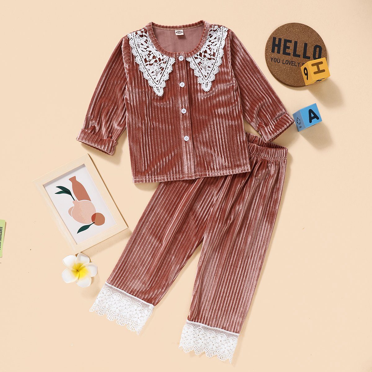 LAPA Langarmshirt & Hose »LAPA Langärmliges Hauskleidung aus rosafarbenem  Samt für Mädchen« online kaufen | OTTO