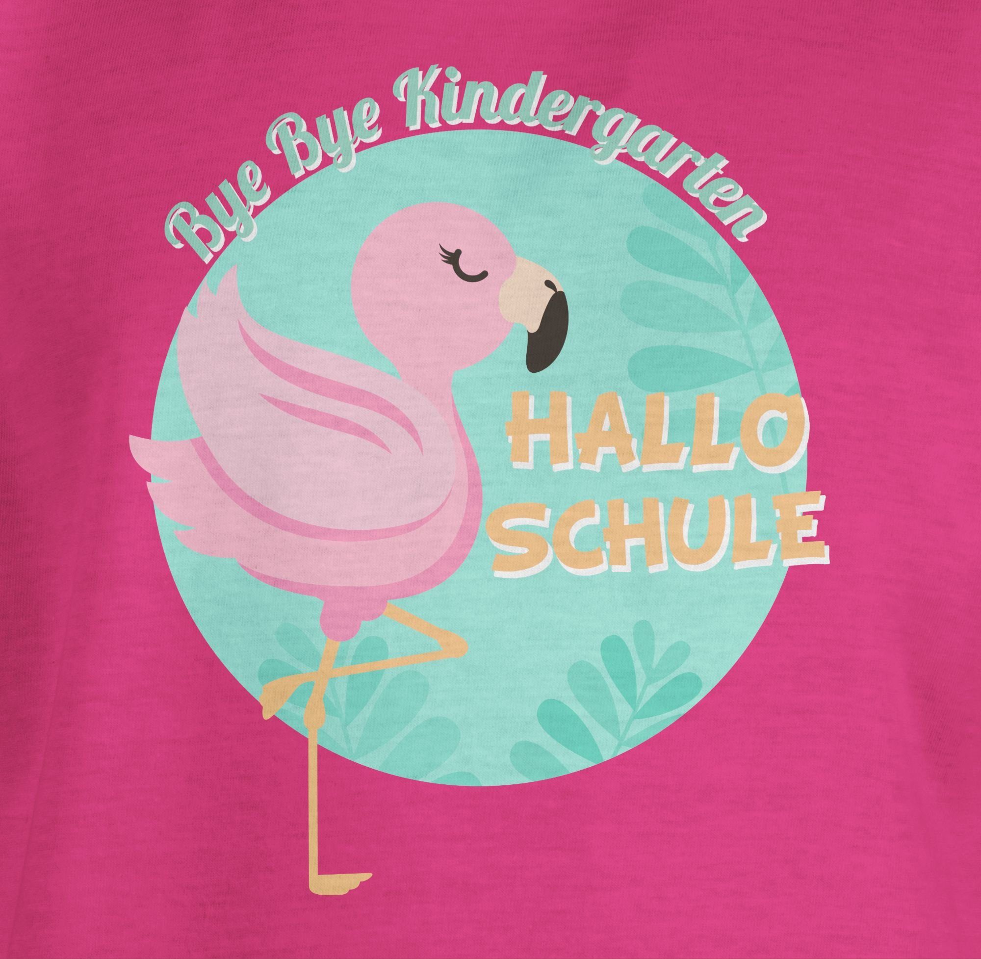 Einschulung Bye Shirtracer T-Shirt Schule Bye Mädchen Kindergarten Fuchsia 1 Hallo Flamingo