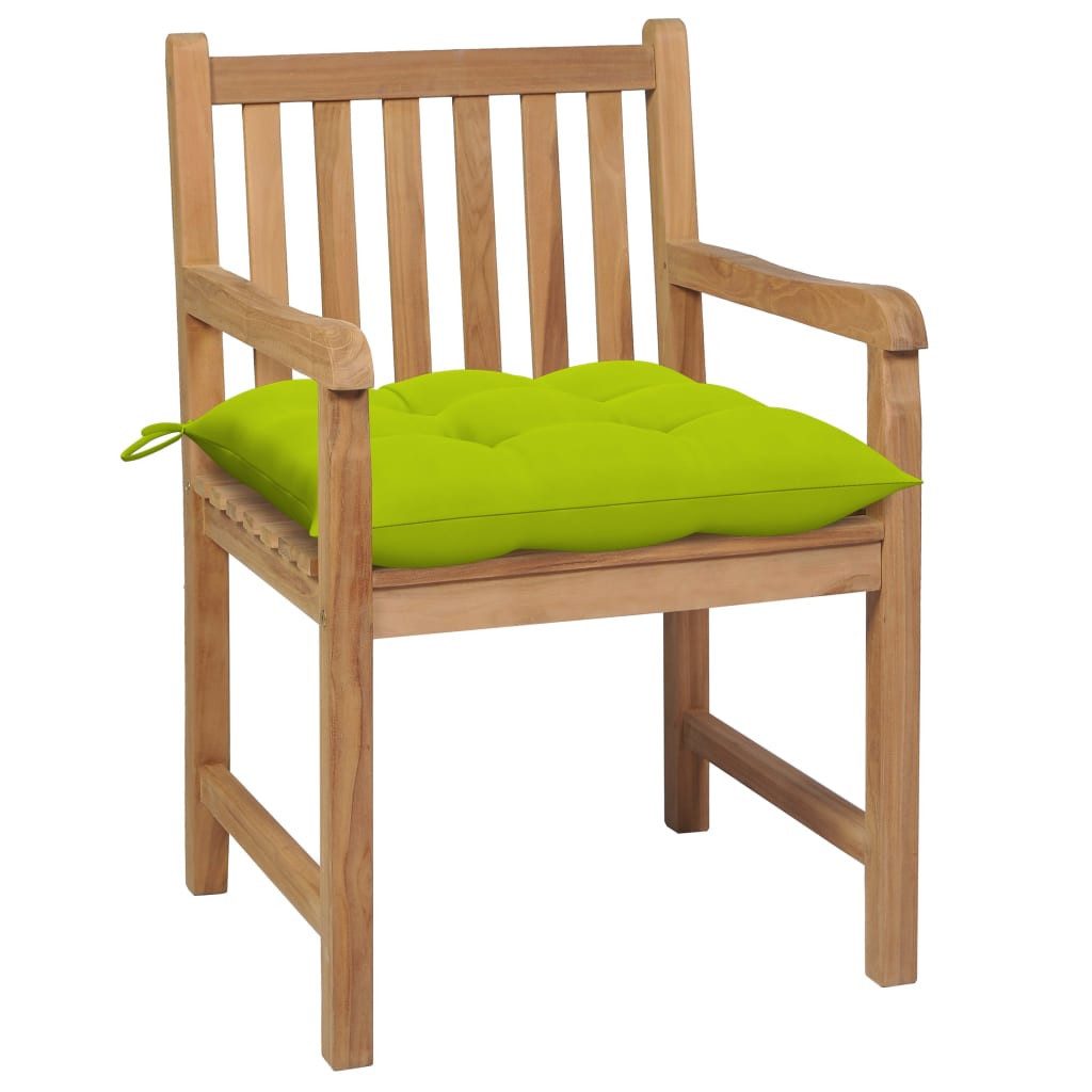 furnicato Gartenstuhl Gartenstuhl-Set aus Naturholz mit hellgrünen Kissen, 58x60x90 cm, Witterungsbeständige Sitzgruppe mit Polstern für den Landhausgarten
