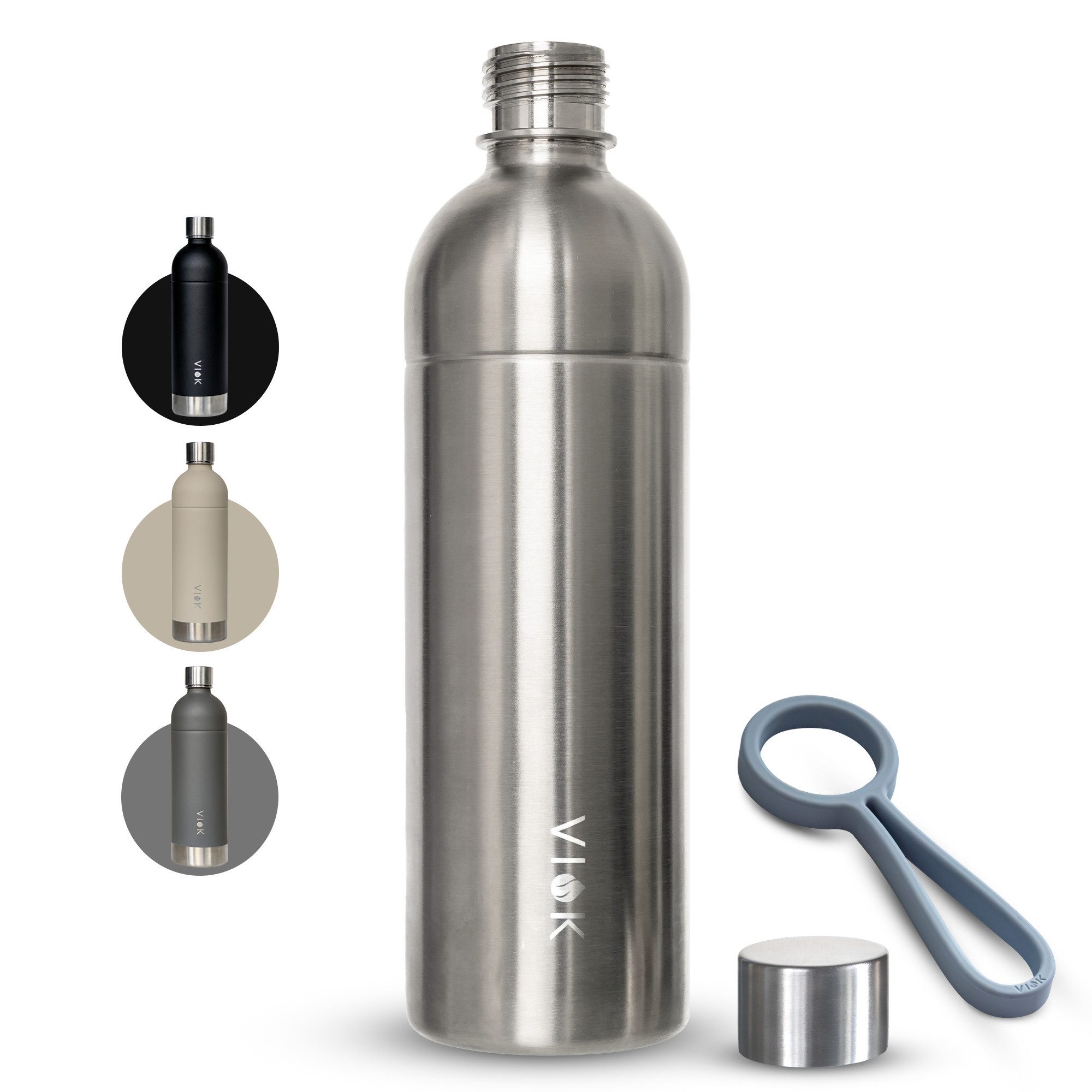 VIOK Wassersprudler Flasche Edelstahlflasche 1,3 L für Aarke Carbonator 3, SMEG, Brita, Arendo, Mit Trageschlaufe, Spülmaschinenfest, kein Ablaufdatum