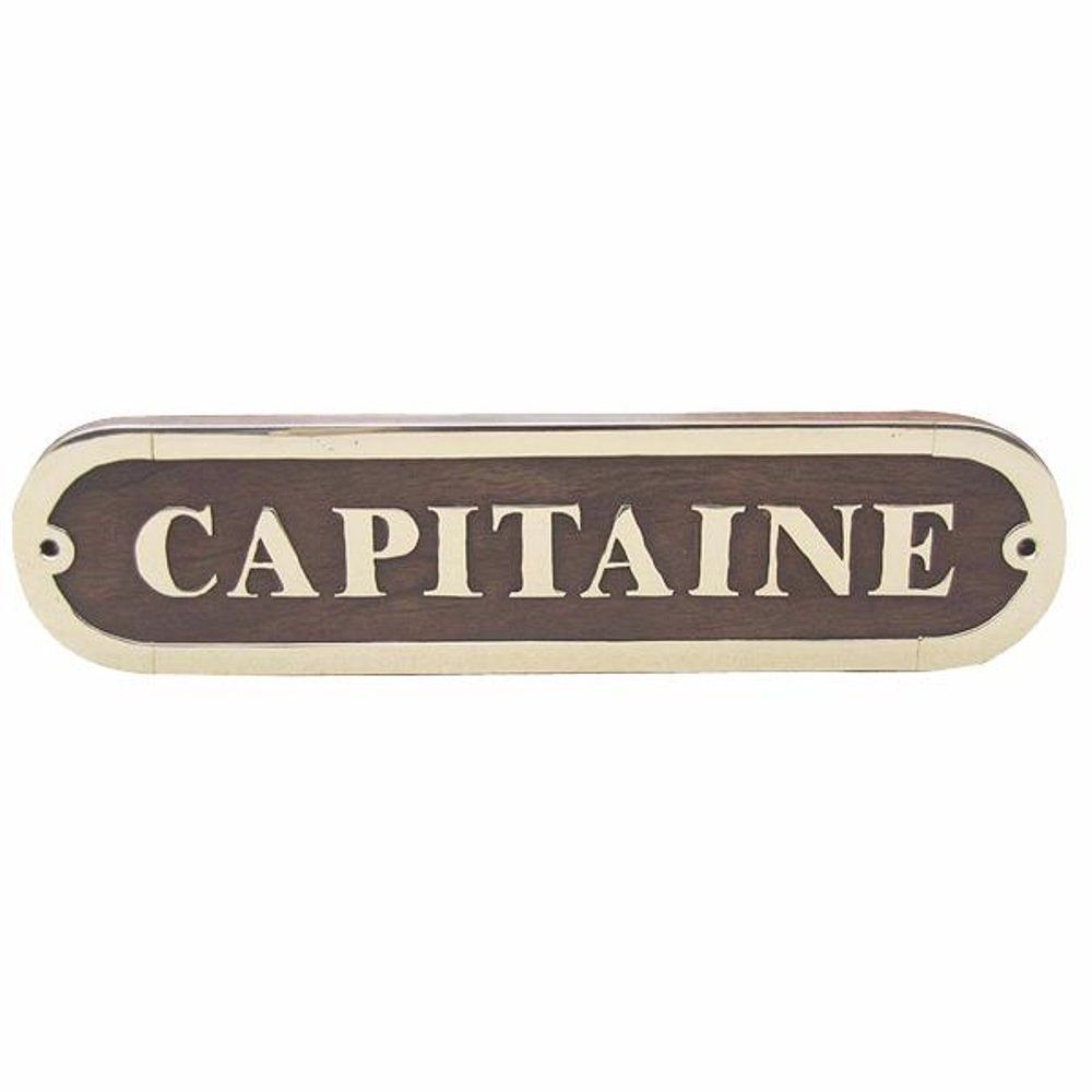 Linoows Dekoobjekt Türschild "Capitaine", Kabinen, Kajüten Schild, maritimes Schild "Capitaine" aus edlem Holz und Messing | Deko-Objekte