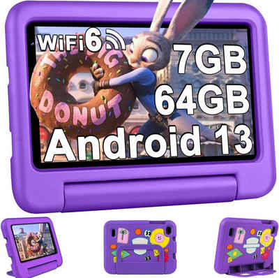Oangcc 2024 Fur kinder Mit Wi-Fi 6 Bluetooth 5.0 GMS-Zertifizierung Tablet (7", 64 GB, Android 13, Mit Elterliche Kontrolle AR Erkennungs-Tierkarten Eva-Schutzhülle)