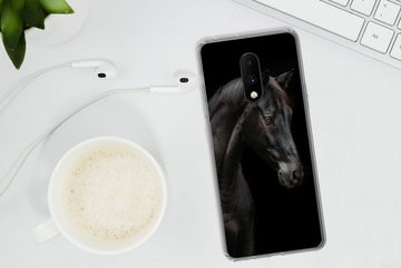 MuchoWow Handyhülle Pferd - Tiere - Schwarz - Porträt, Phone Case, Handyhülle OnePlus 7, Silikon, Schutzhülle