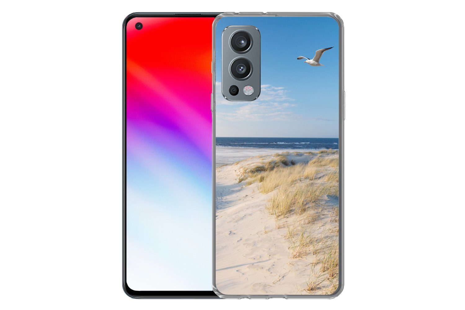 MuchoWow Handyhülle für OnePlus Nord 2 5G Düne - Möwe - Strand - Meer - Sonne, Phone Case, Silikon, Schutzhülle Dünn