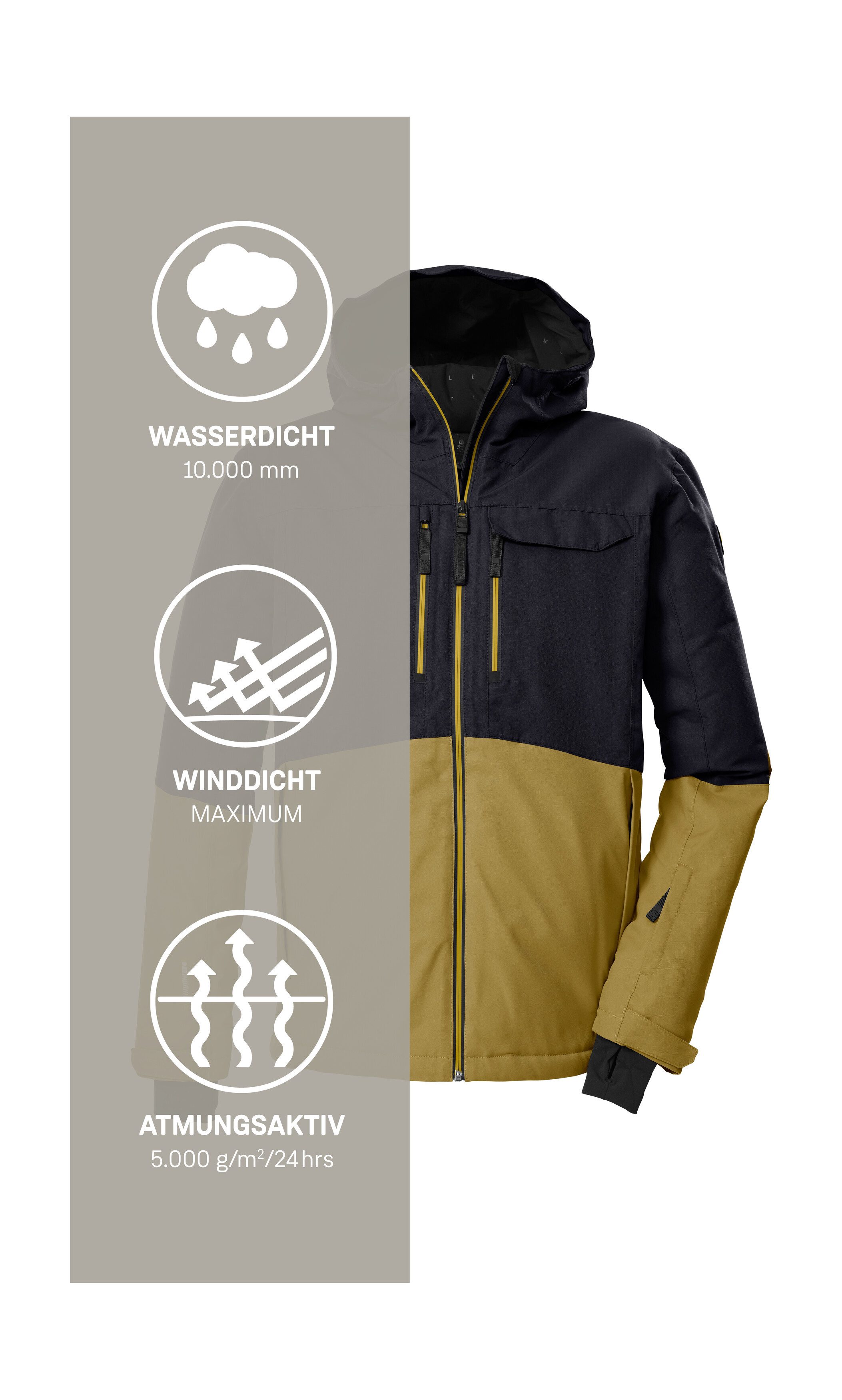Killtec Skijacke KSW 53 MN SKI JCKT Skijacke: wasserdicht, atmungsaktiv, Colourblock, viele Taschen