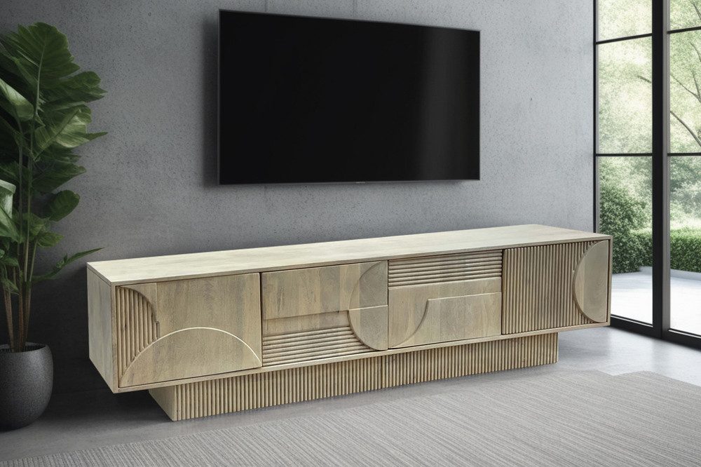 riess-ambiente Lowboard ART DECO 200cm weiß - Massiv-Mangoholz, 3D-Front, Stauraum, Kommode (Einzelartikel, 1 St), fertig montiertes TV-Board - ideal für moderne Schlaf- und Wohnzimmer