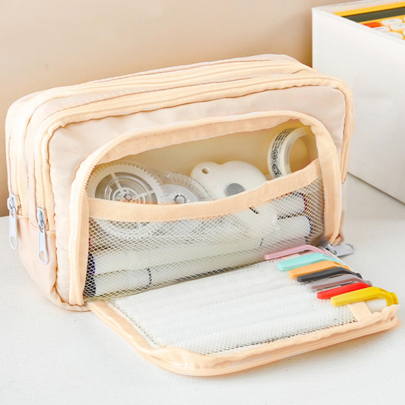 Diwzbyn Federmäppchen Federmäppchen mit großer Kapazität, ästhetisches Mäppchen mit Fächern, Tragbare Federtasche für Schule, Uni und Büro
