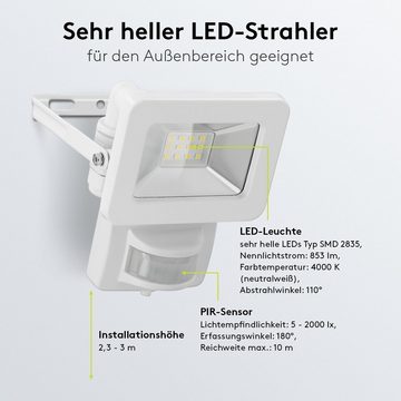 Goobay LED Flutlichtstrahler LED Außenstrahler mit Bewegungsmelder 10 W Scheinwerfer, LED fest integriert, 4000 K / 850 lm / M16-Kabelverschraubung / Weiß