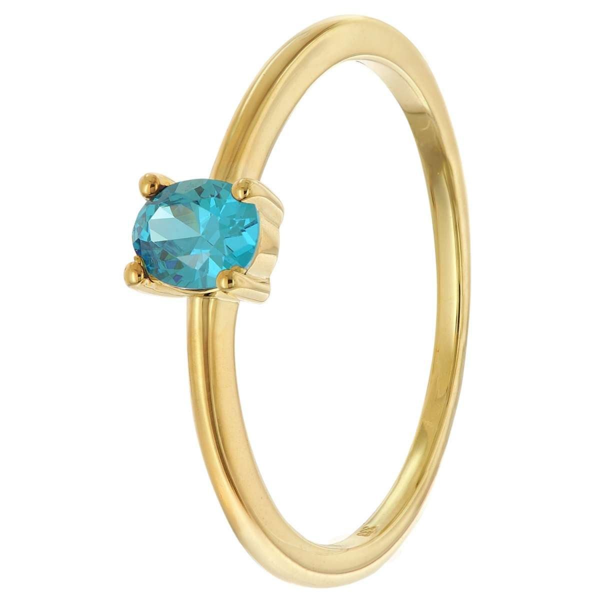 trendor Solitärring 21370-04, Damenring 333 Gold (8k) Ovaler Zirkonia Londonblau