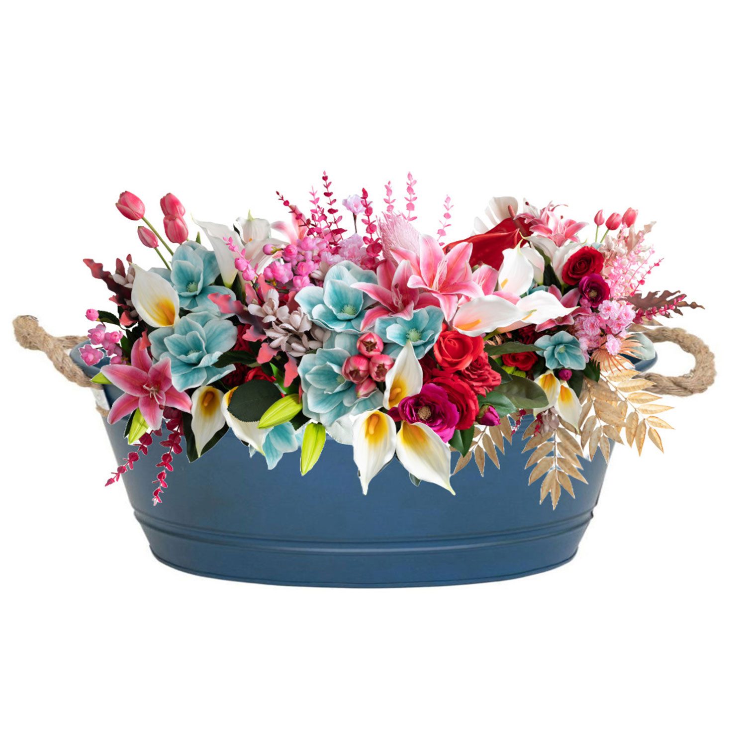 colourliving Pflanzkübel Pflanztopf "Beat" oval aus Metall Blumentopf XL 64x42x25 cm, mit Kordelgriffen aus Naturmaterial