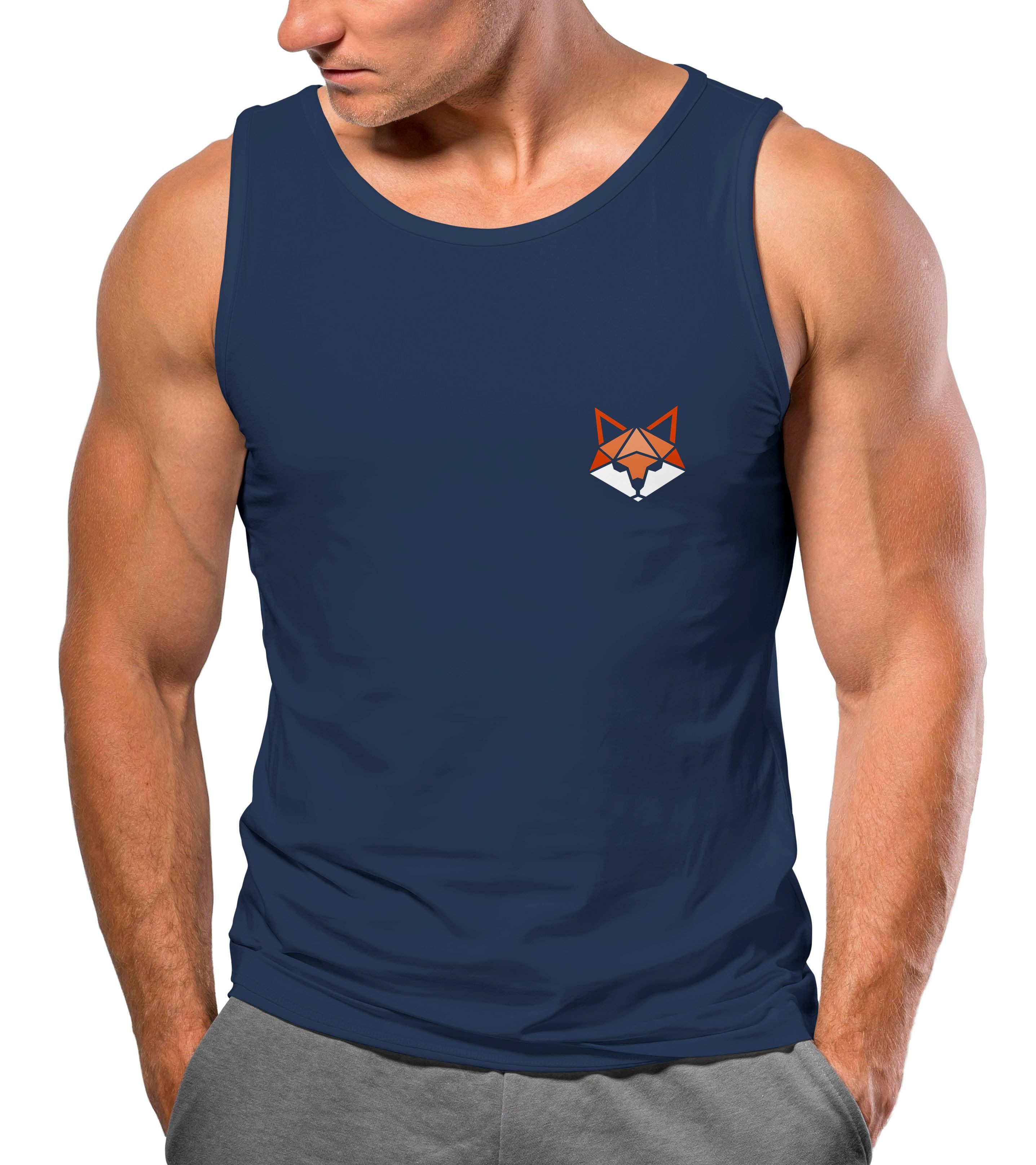 Neverless Tanktop Herren Tank-Top Fuchsmotiv Brustlogo Aufdruck Tiermotiv Polygon-Style mit Print
