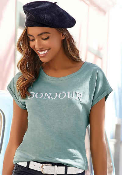 Vivance T-Shirt mit modischem Frontdruck "Bonjour"